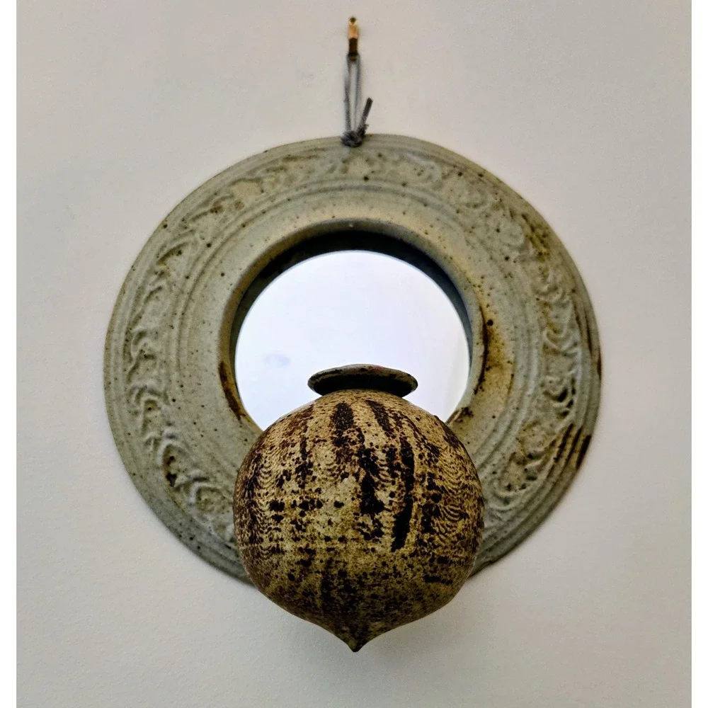 VTG Ceramic Border/Oil Lamp/Bud Vase Hanging Mirror Round